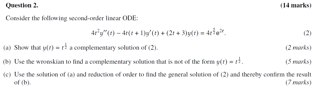 differential equation Question 2. (14 marks)