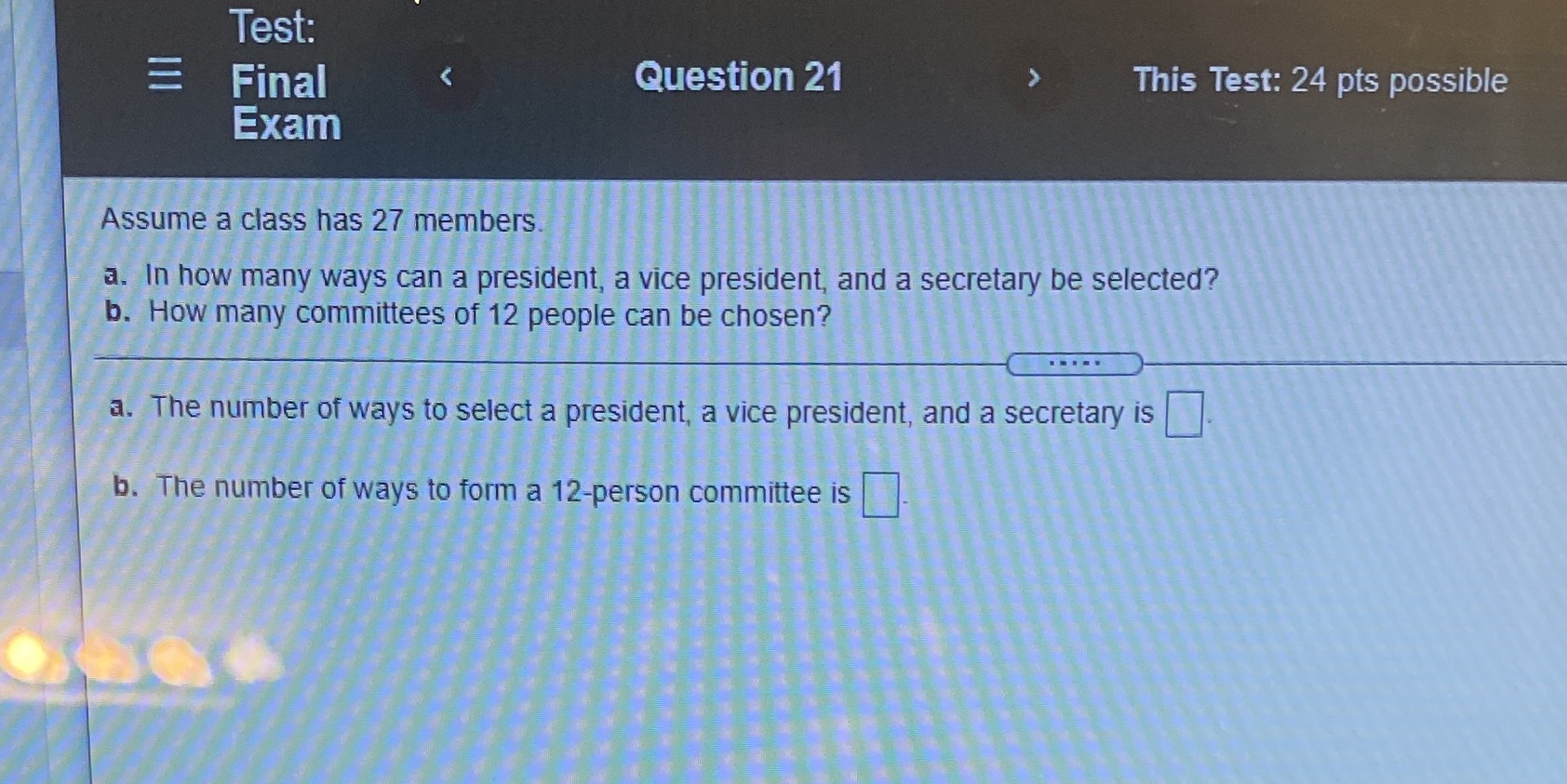Test: Final Question 21 This Test: 24 pts