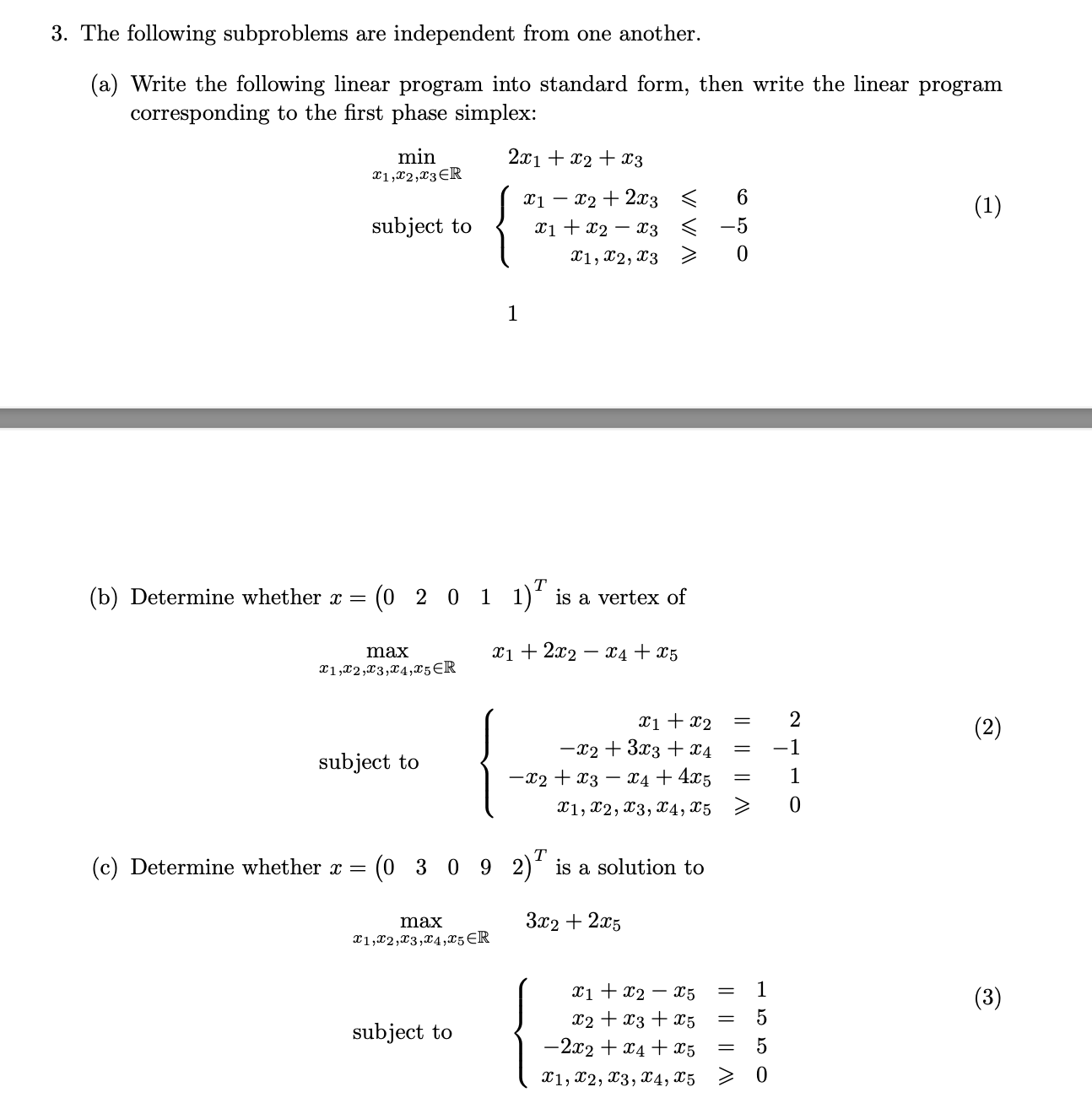 3. The following subproblems are independent from