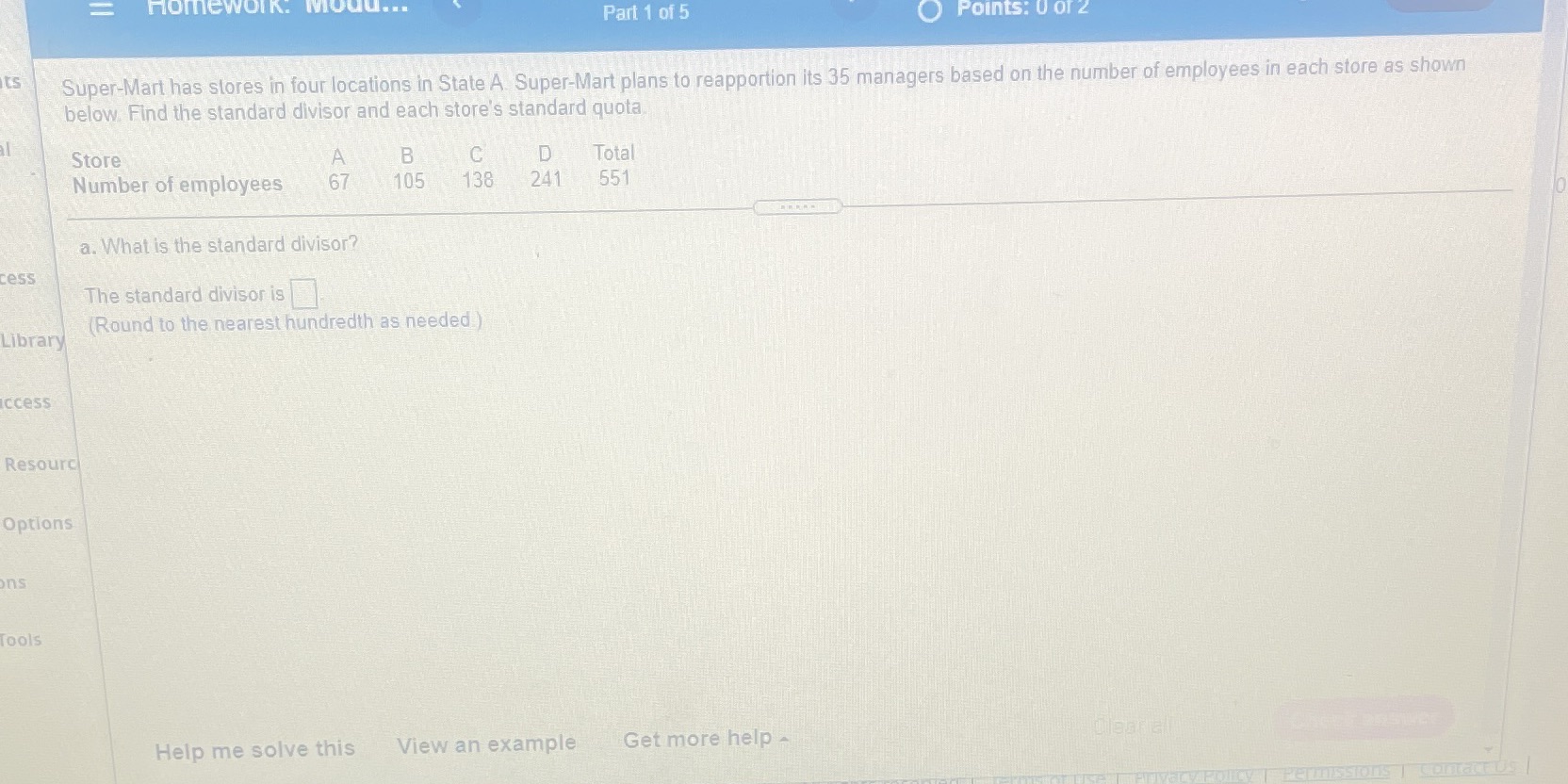 homework. modu... Part 1 of 5 Points: U of 2 its