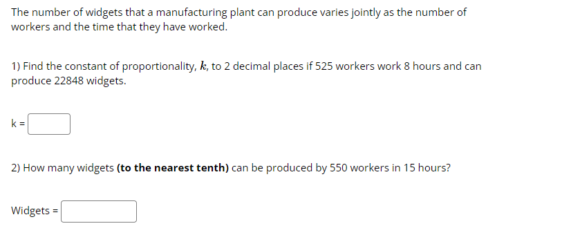 The number of widgets that a manufacturing plant