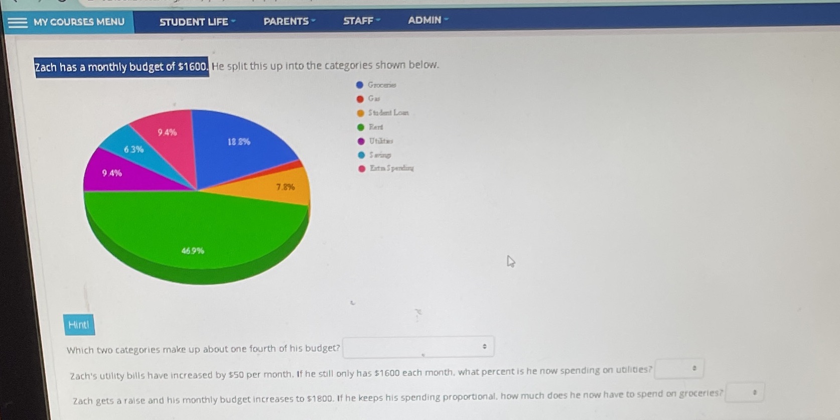 MY COURSES MENU STUDENT LIFE PARENTS - STAFF -