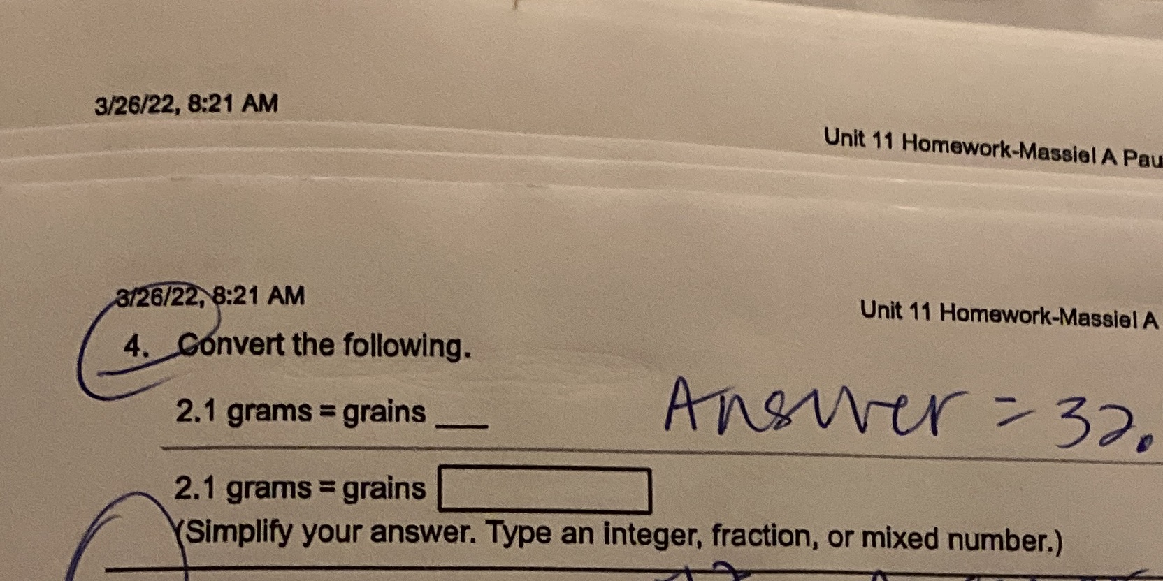 3/26/22, 8:21 AM Unit 11 Homework-Massiel A Pau