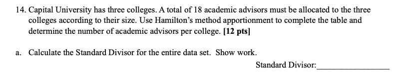 14. Capital University has three colleges. A