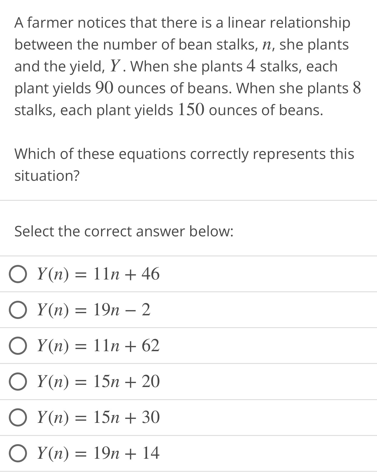 A farmer notices that there is a linear