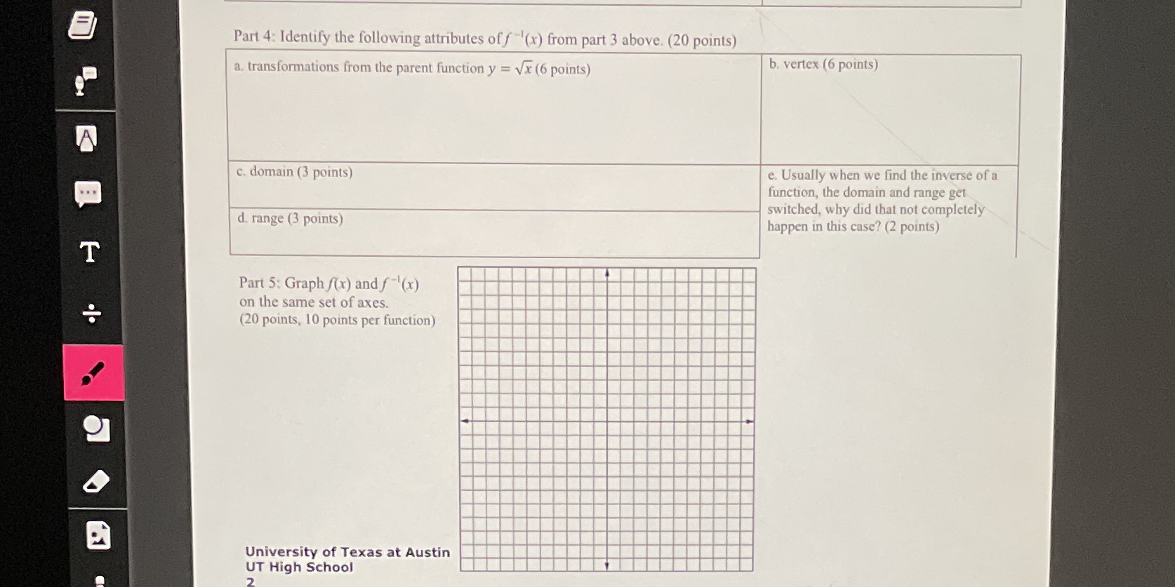 Part 4: Identify the following attributes of f