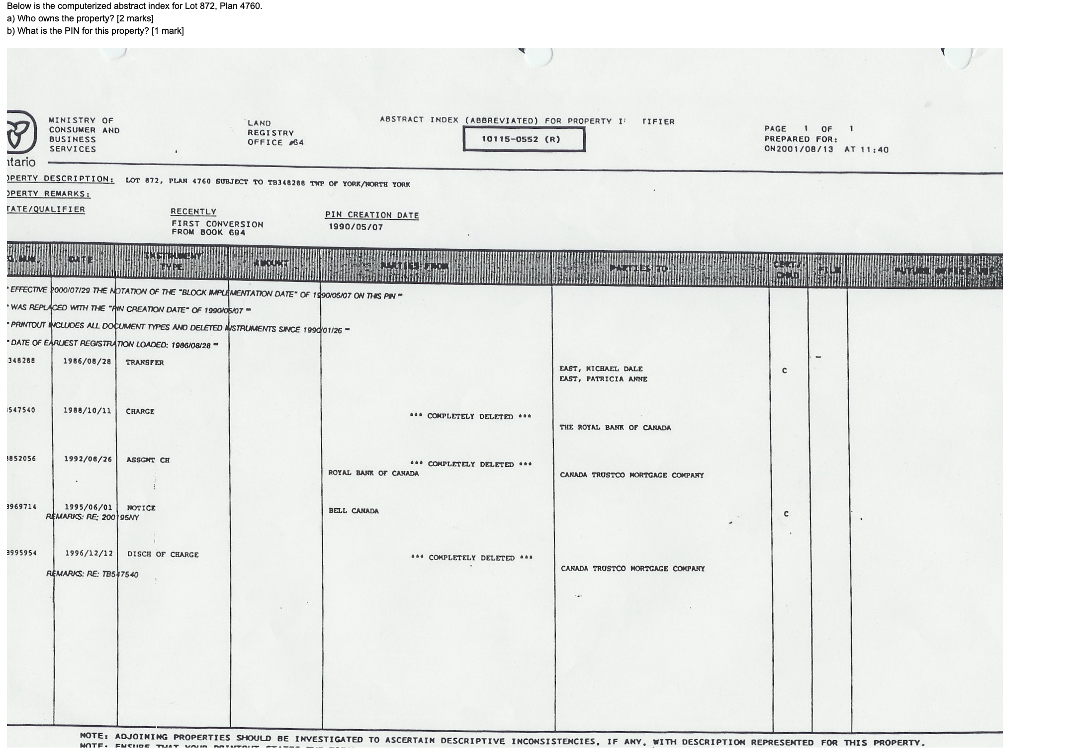 Below is the computerized abstract index for Lot