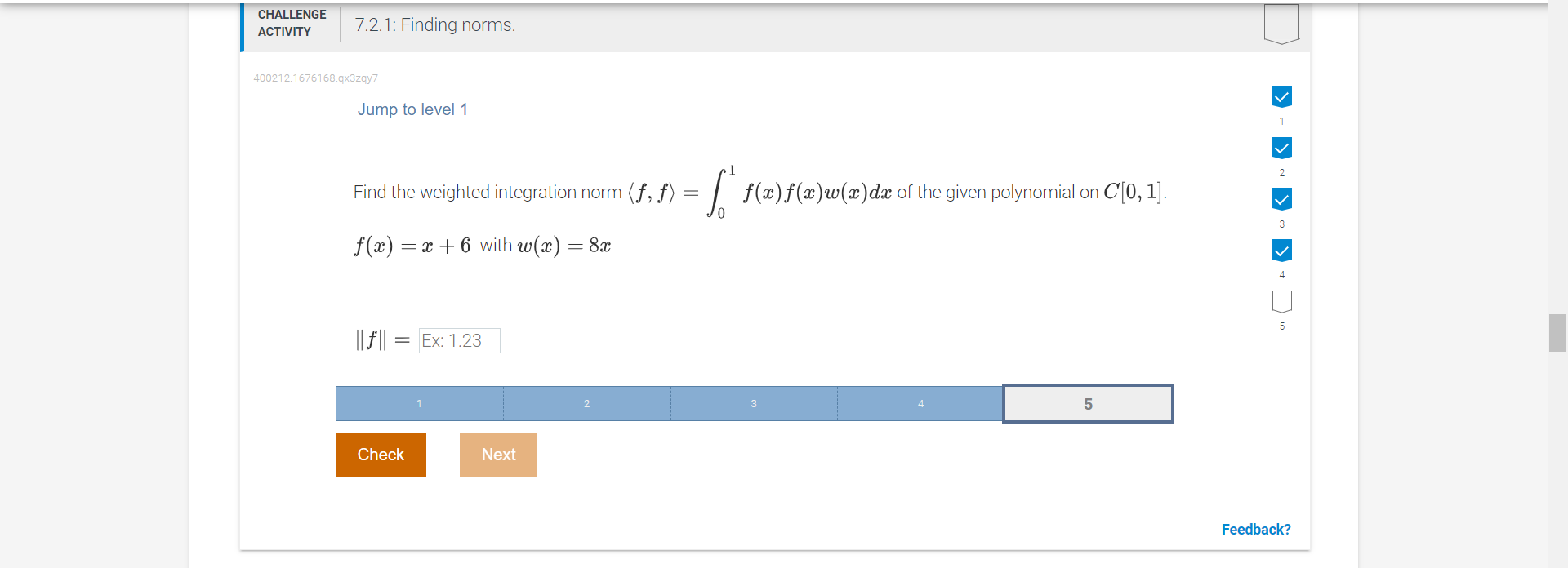 CHALLENGE ACTIVITY 7.2.1: Finding norms.