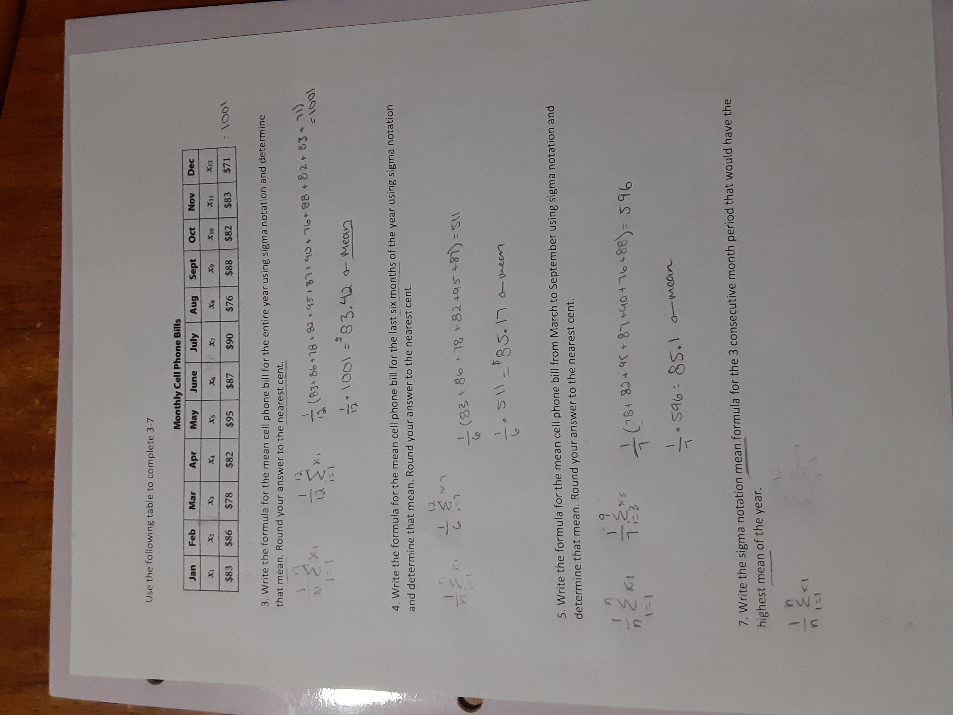 Use the following table to complete 3-7 Monthly