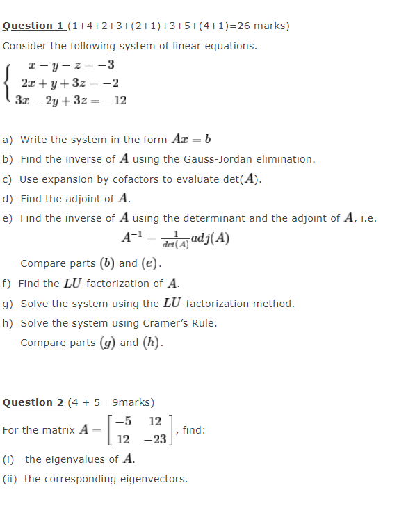 Question 1 (1+4+2+3+(2+1)+3+5+(4+1)=26 marks)