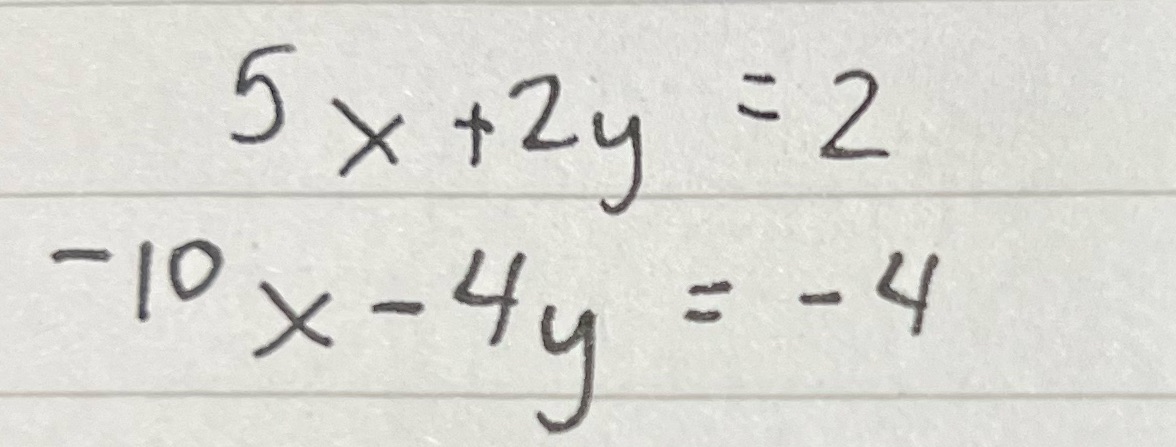 Solve the system by Elimination 5 x +2y N -10 x -