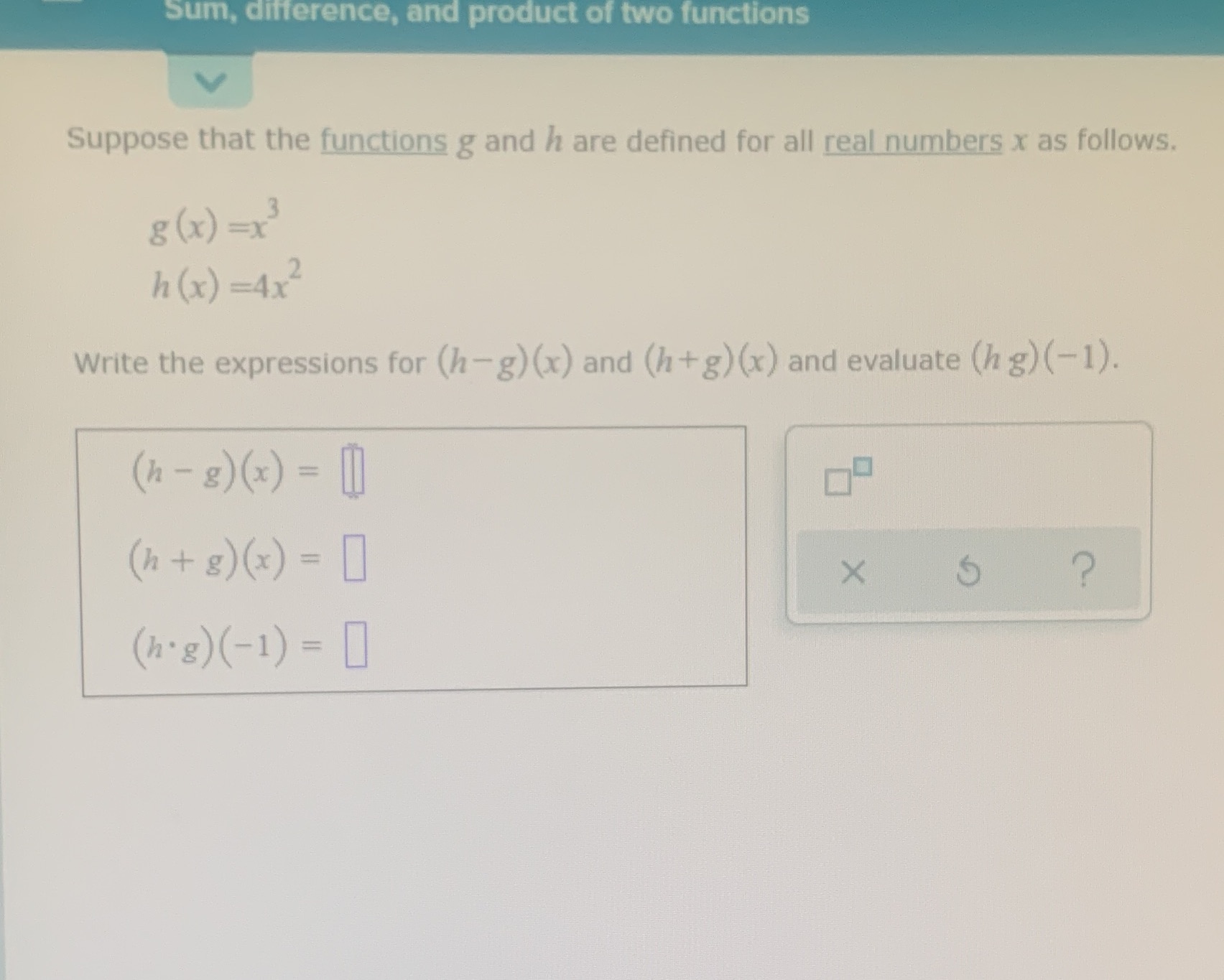Sum, difference, and product of two functions
