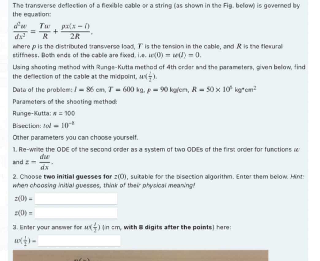 The transverse deflection of a flexible cable or