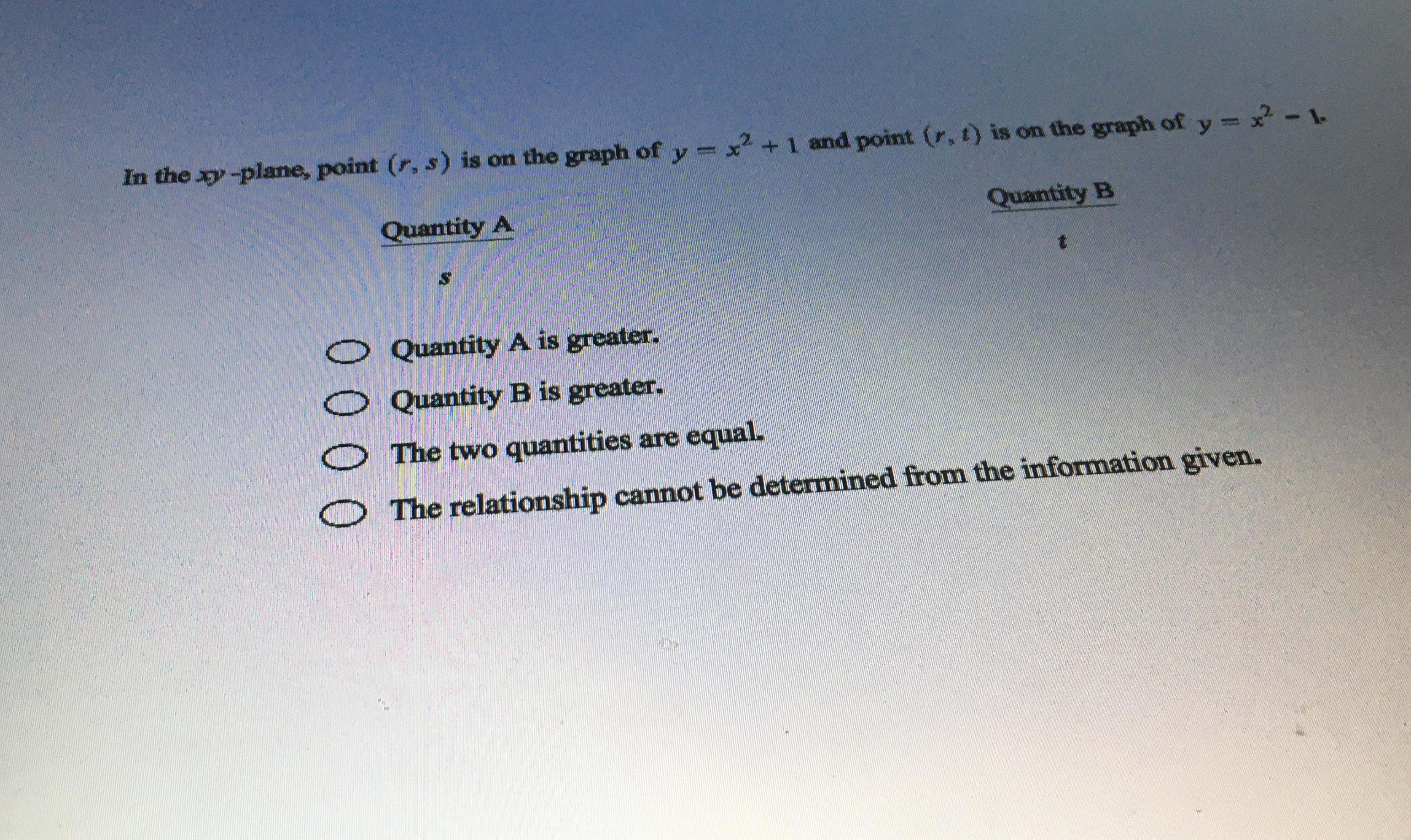 In the xy -plane, point (r. s) is on the graph of