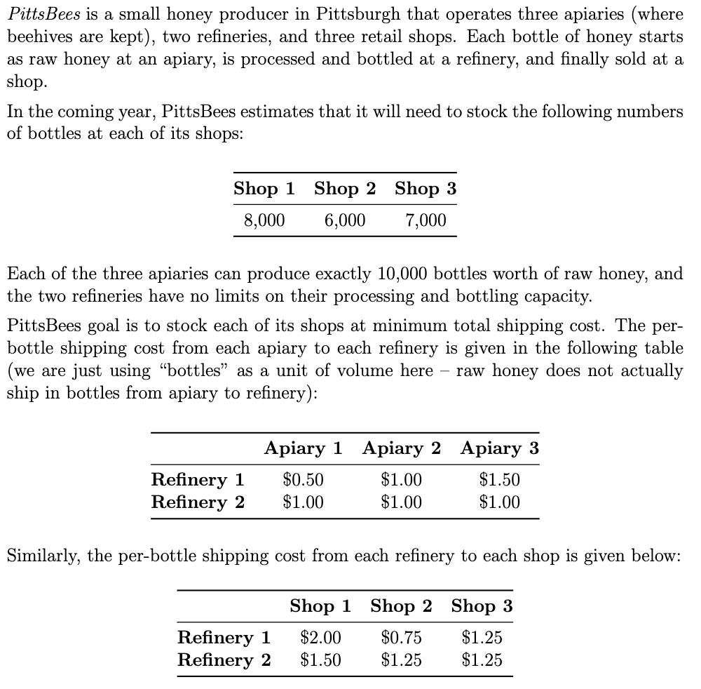 formulate a linear programming model PittsBees is