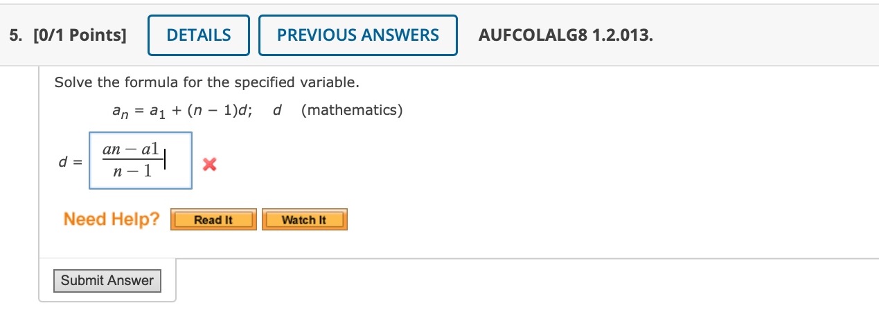 Find for d 5. [011 Points] DETAILS PREVIOUS