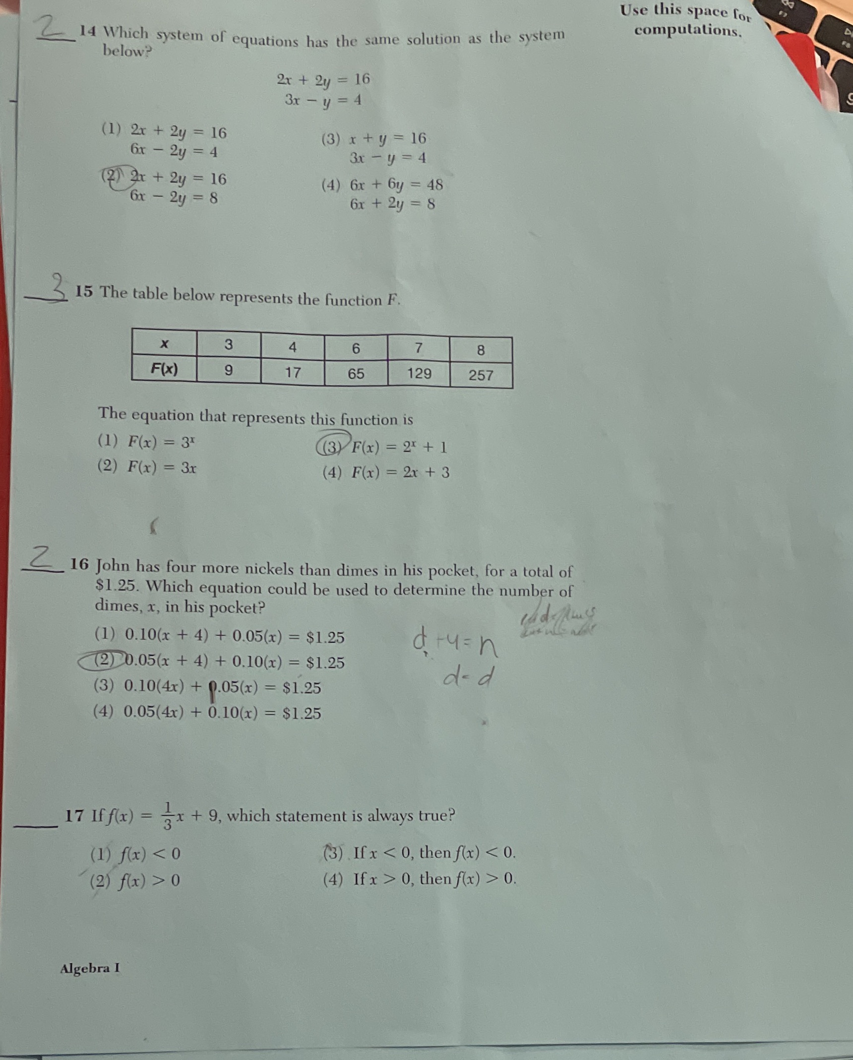 are these correct? How do i do 17? Use this space
