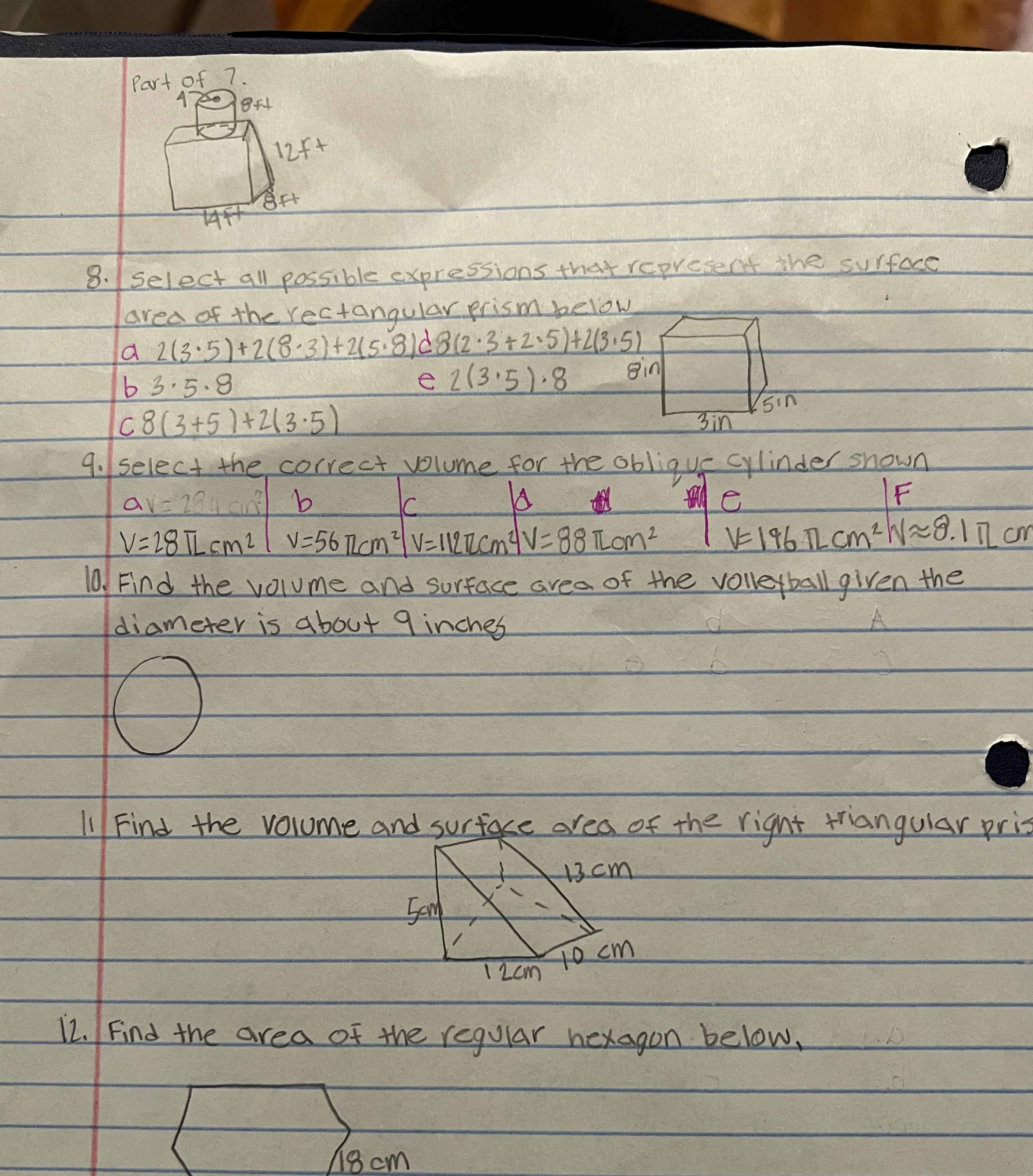 Algebra Part of 7. 18f1 18FT 8. / Select all