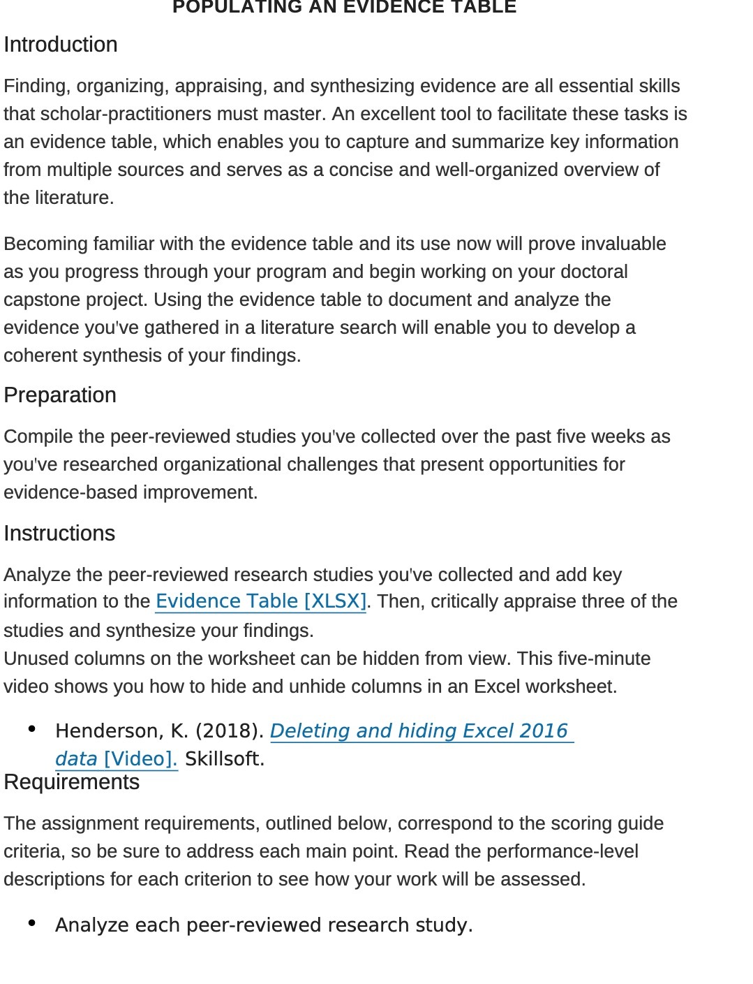 POPULATING AN EVIDENCE TABLE Introduction