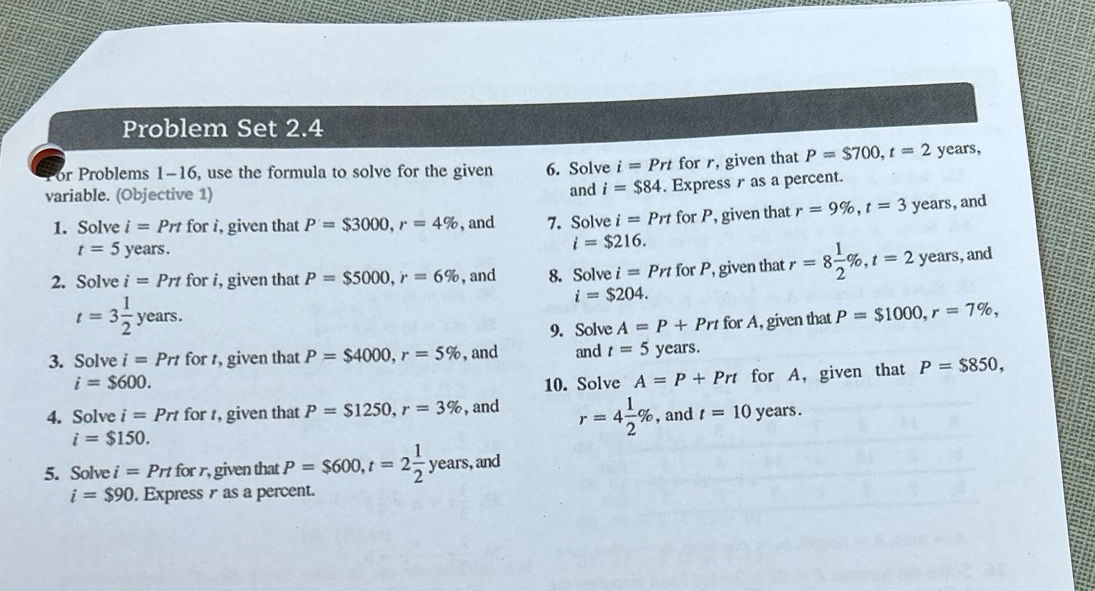 Hvcc 110 Problem Set 2.4 or Problems 1-16, use