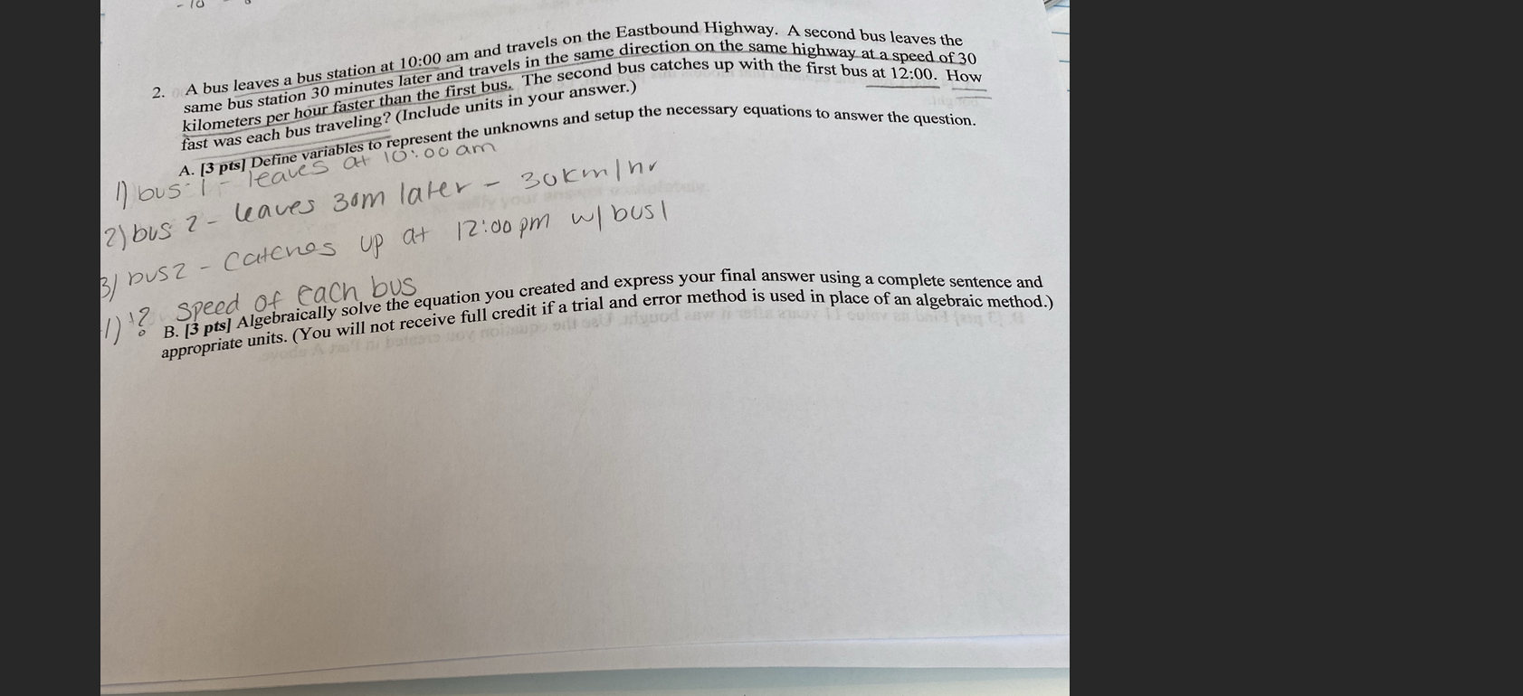 "A bus leaves a bus station at 10:00 am and