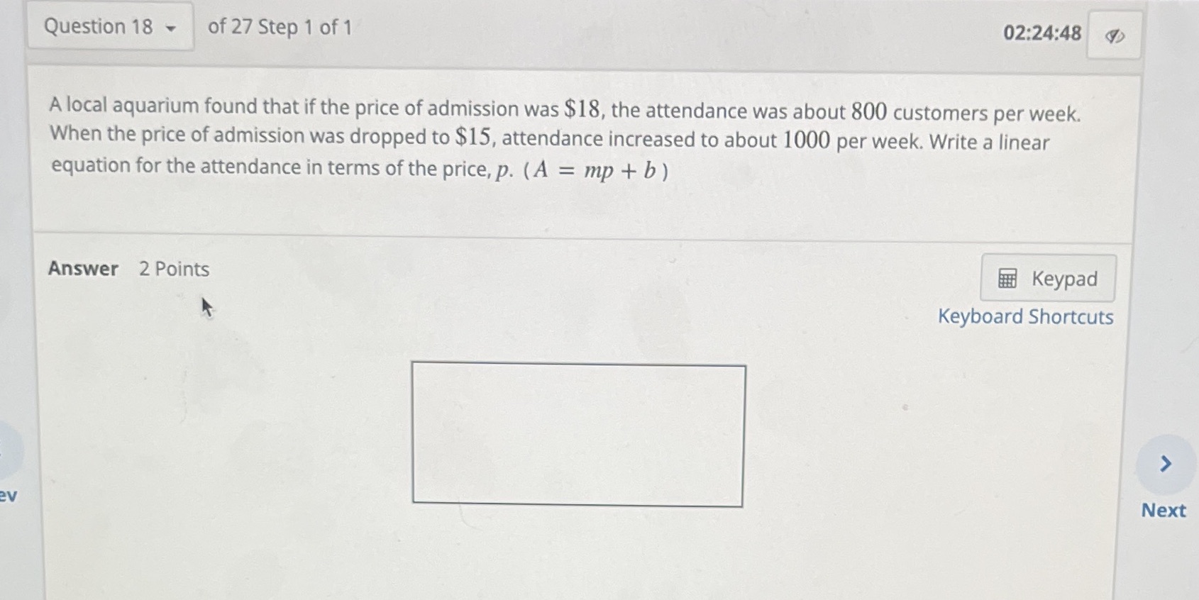 Question 18 - of 27 Step 1 of 1 02:24:48 A local