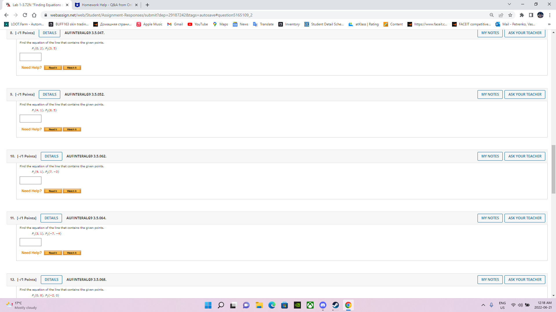 VA Lab 1-3.72N "Finding Equations c X + X > C D