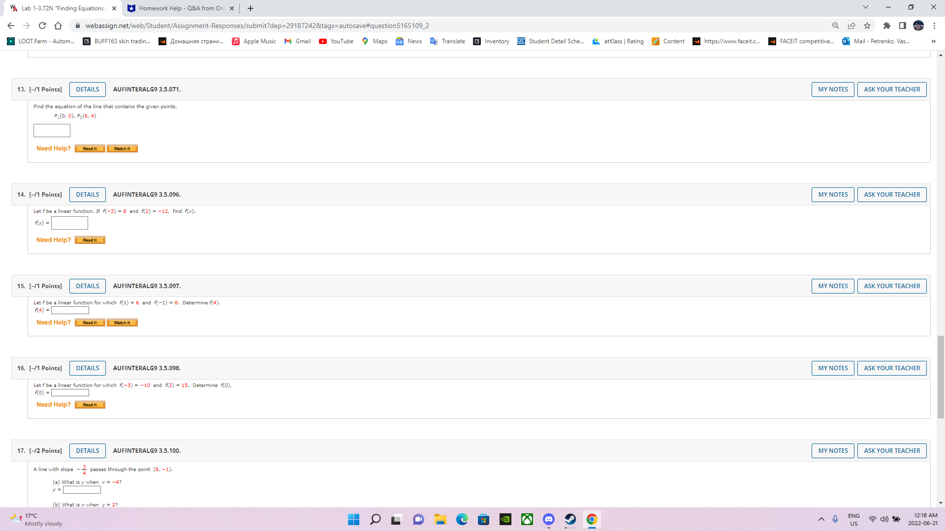 VA Lab 1-3.72N "Finding Equations c X + X > C D