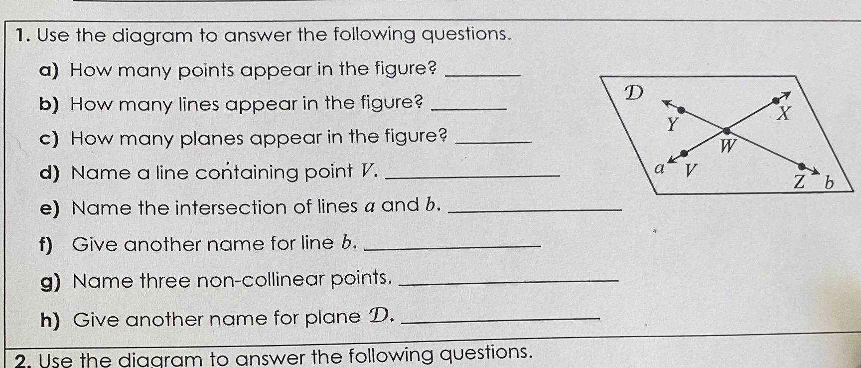 1. Use the diagram to answer the following