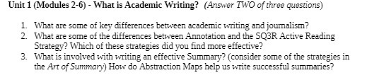 Unit 1 (Modules 2-6) - What is Academic Writing?
