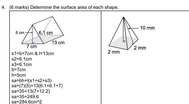 4. (6 marks) Determine the surface area of each