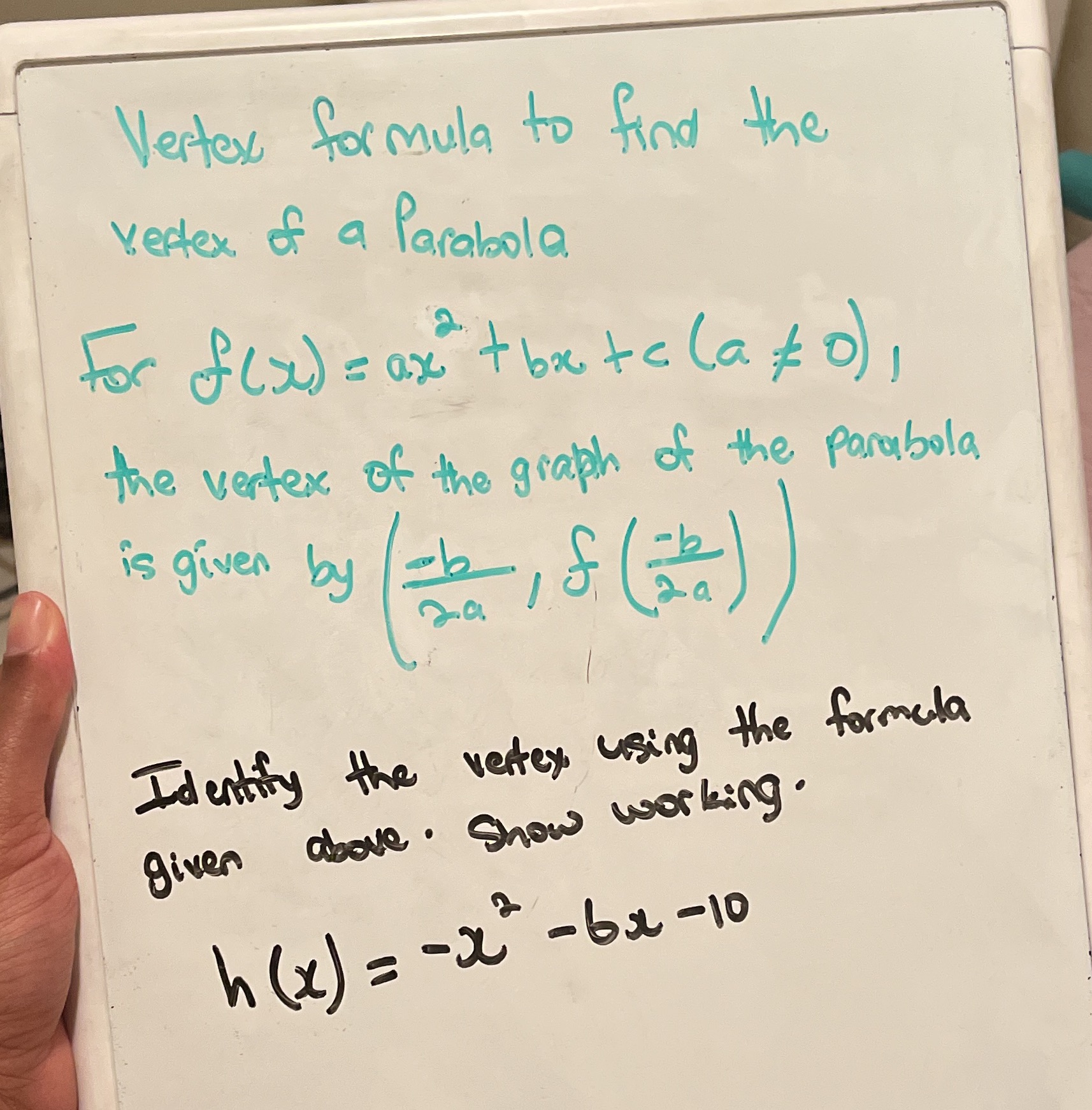 Vertex formula to find the vertex of a Parabola