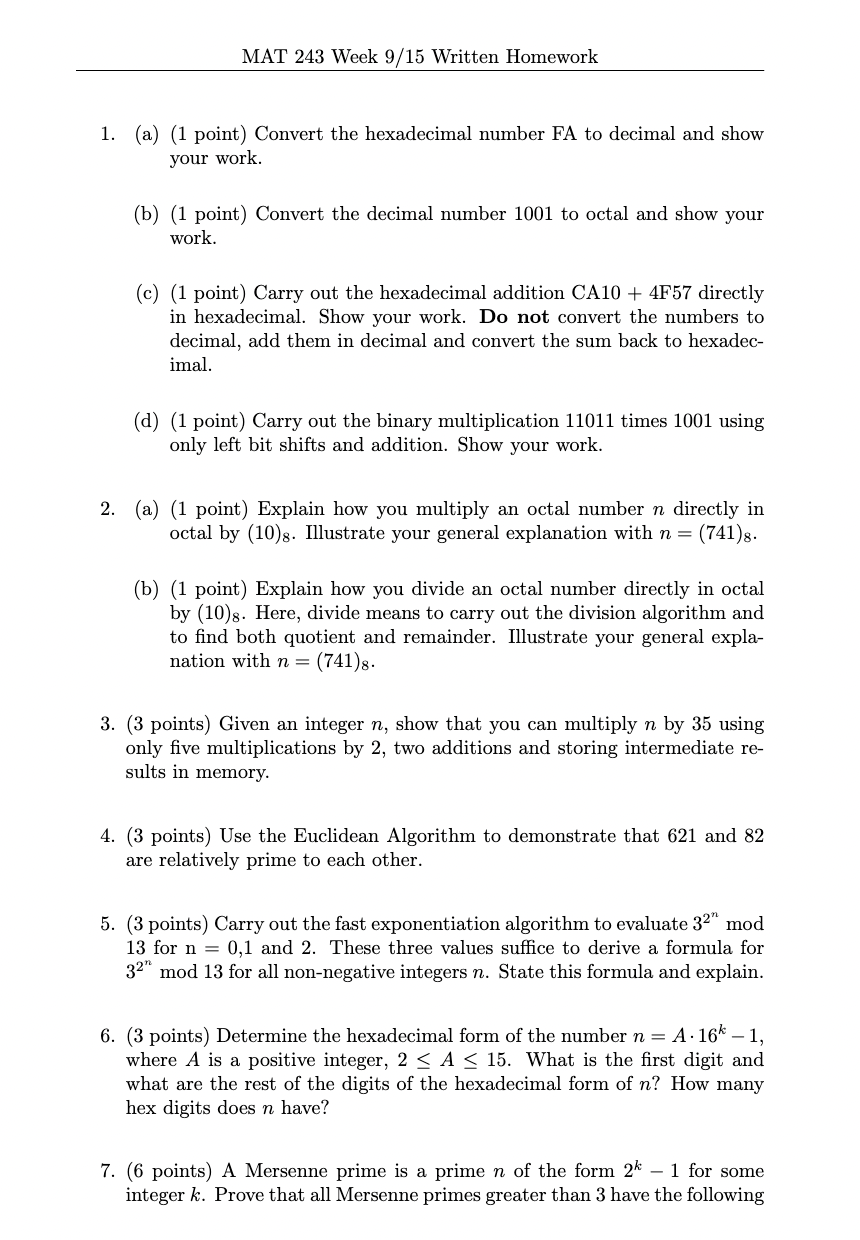 MAT 243 Week 9/ 15 Written Homework 1. 2. 3 (a)