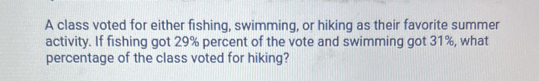 A class voted for either fishing, swimming, or