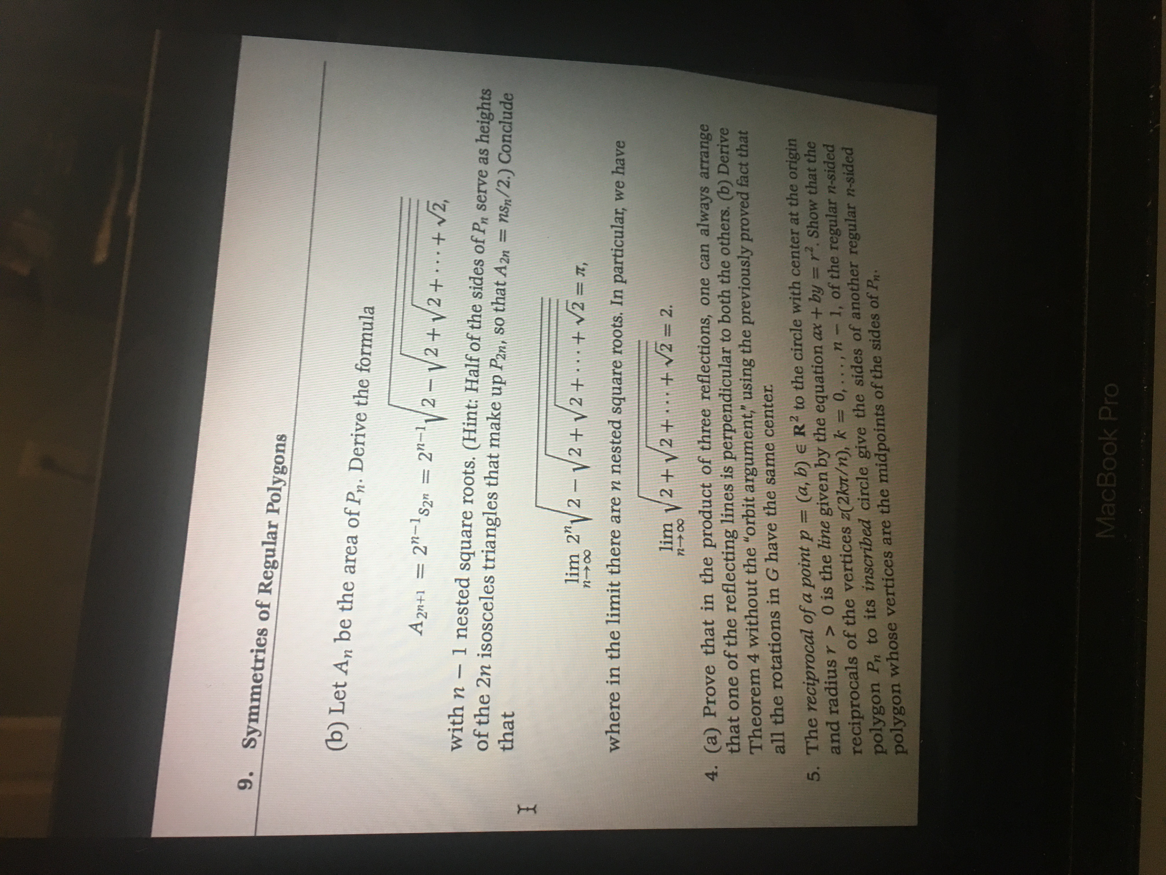 9. Symmetries of Regular Polygons (b) Let An be