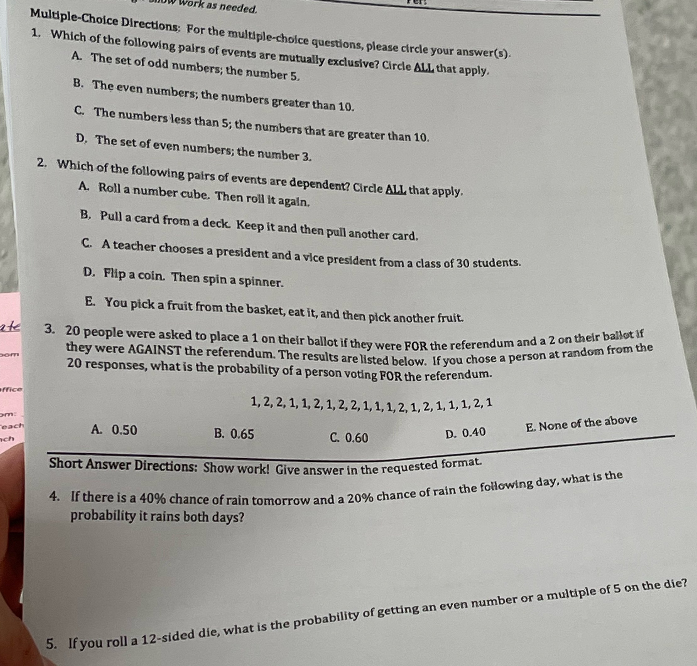 Help please K as needed. Multiple-Choice