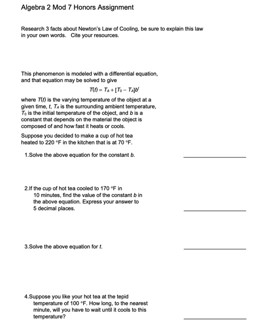 Algebra 2 Mod 7 Honors Assignment Research 3