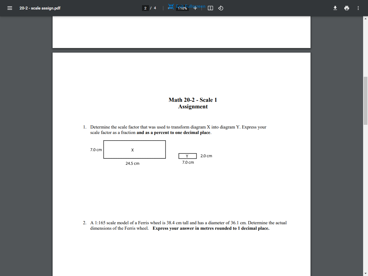 20-2 - scale assignpdf Math 20-2 - Scale 1