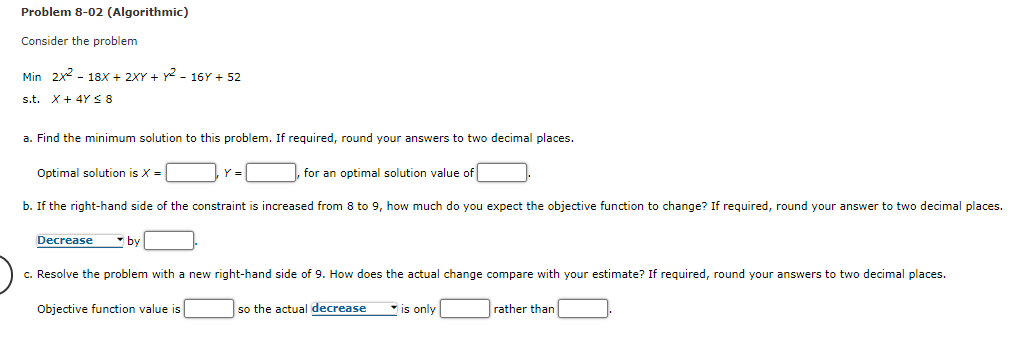 Problem 8-02 (Algorithmic) Consider the problem