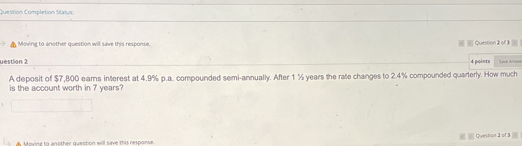 Question Completion Status: A Moving to another