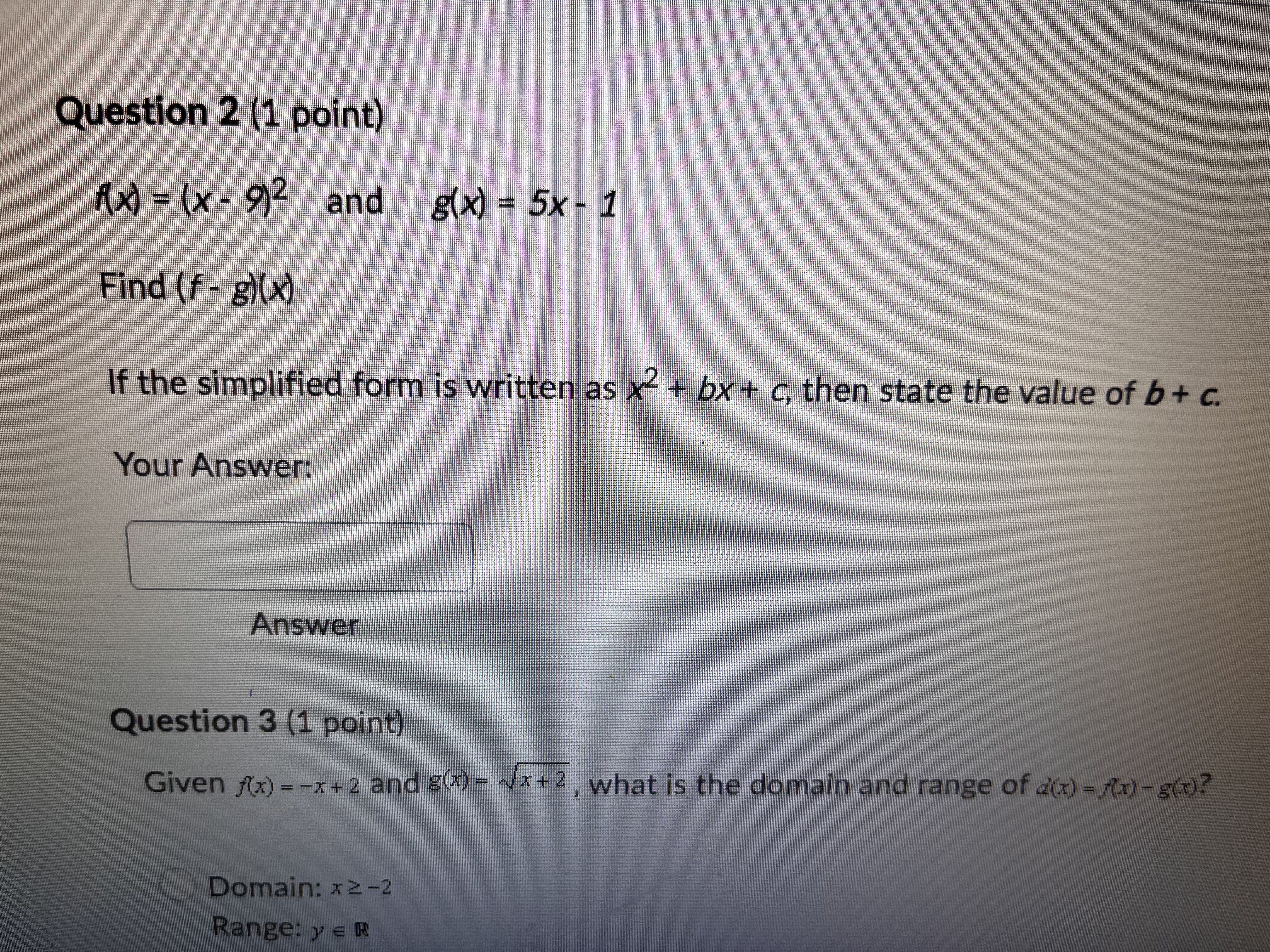 \fAnswer Question 3 (1 point) Given (x) = -x + 2