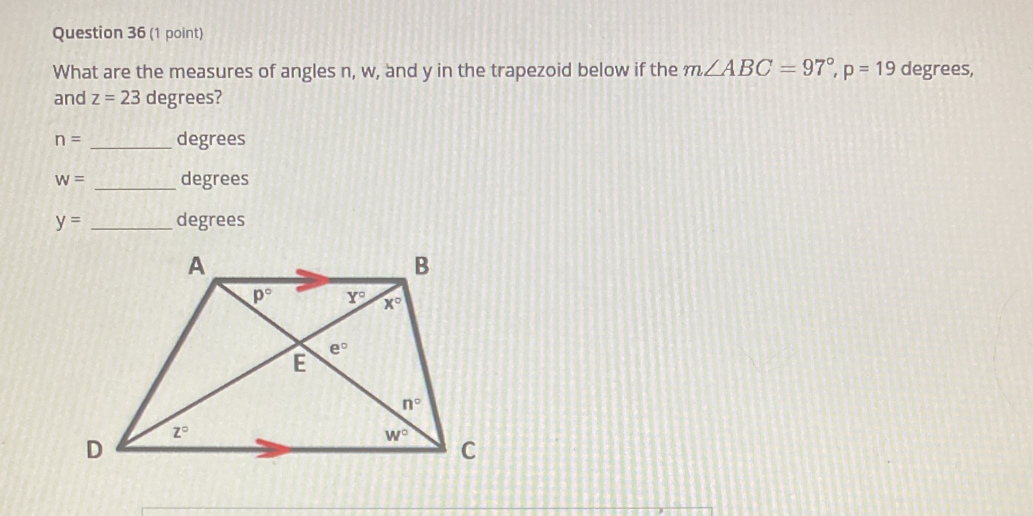 Question 36 (1 point) What are the measures of