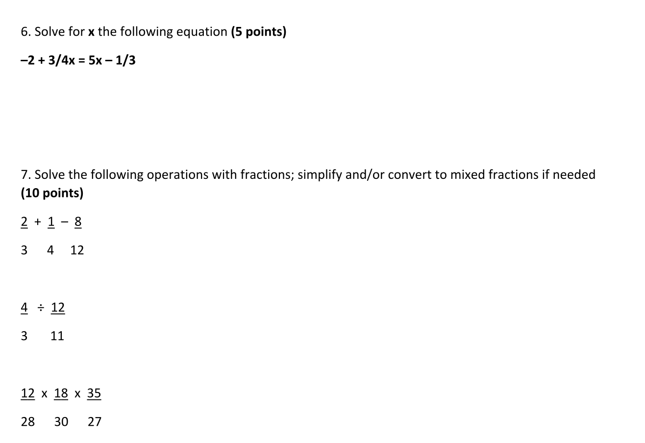 6. Solve for x the following equation (5 points)