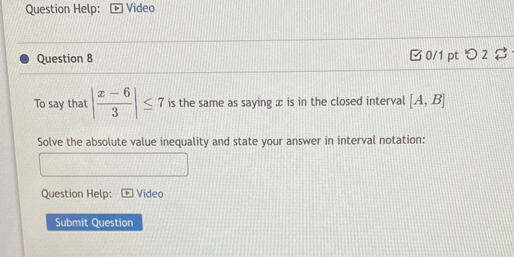 Question Help: Video Question 8 0/1 pt 02 3 E- 6