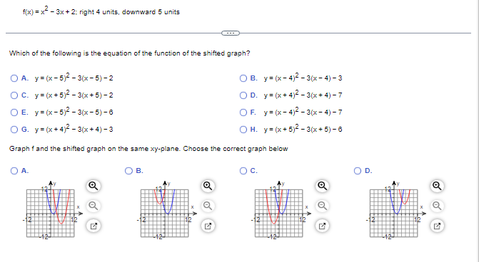 fix) = x" - 3x + 2; right 4 units, downward 5