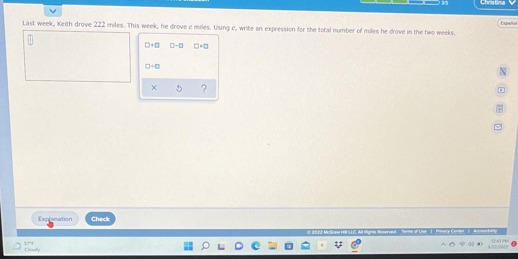 3/5 Christina V Espanol Last week, Keith drove