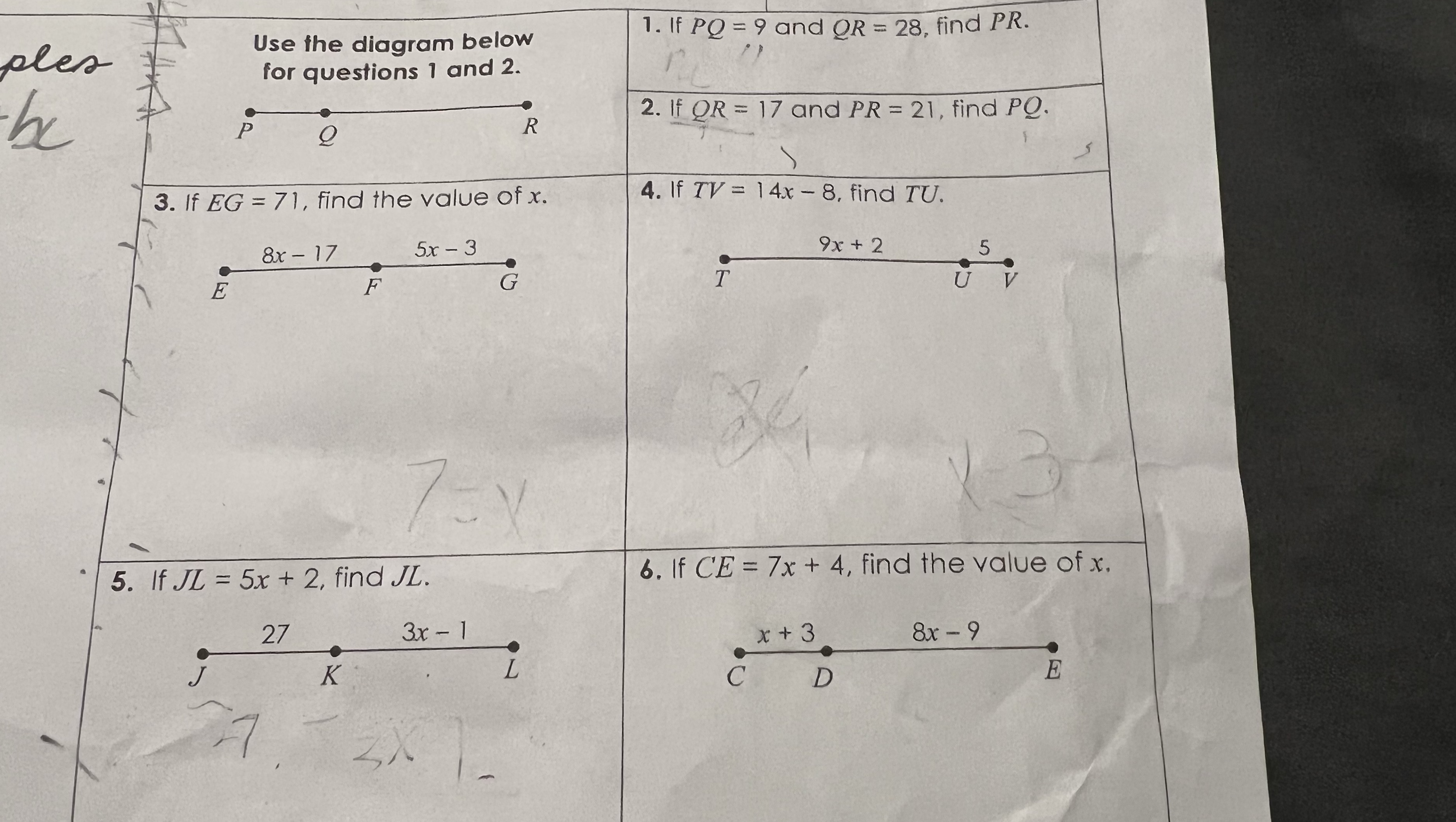 ples Use the diagram below 1. If PQ = 9 and OR =