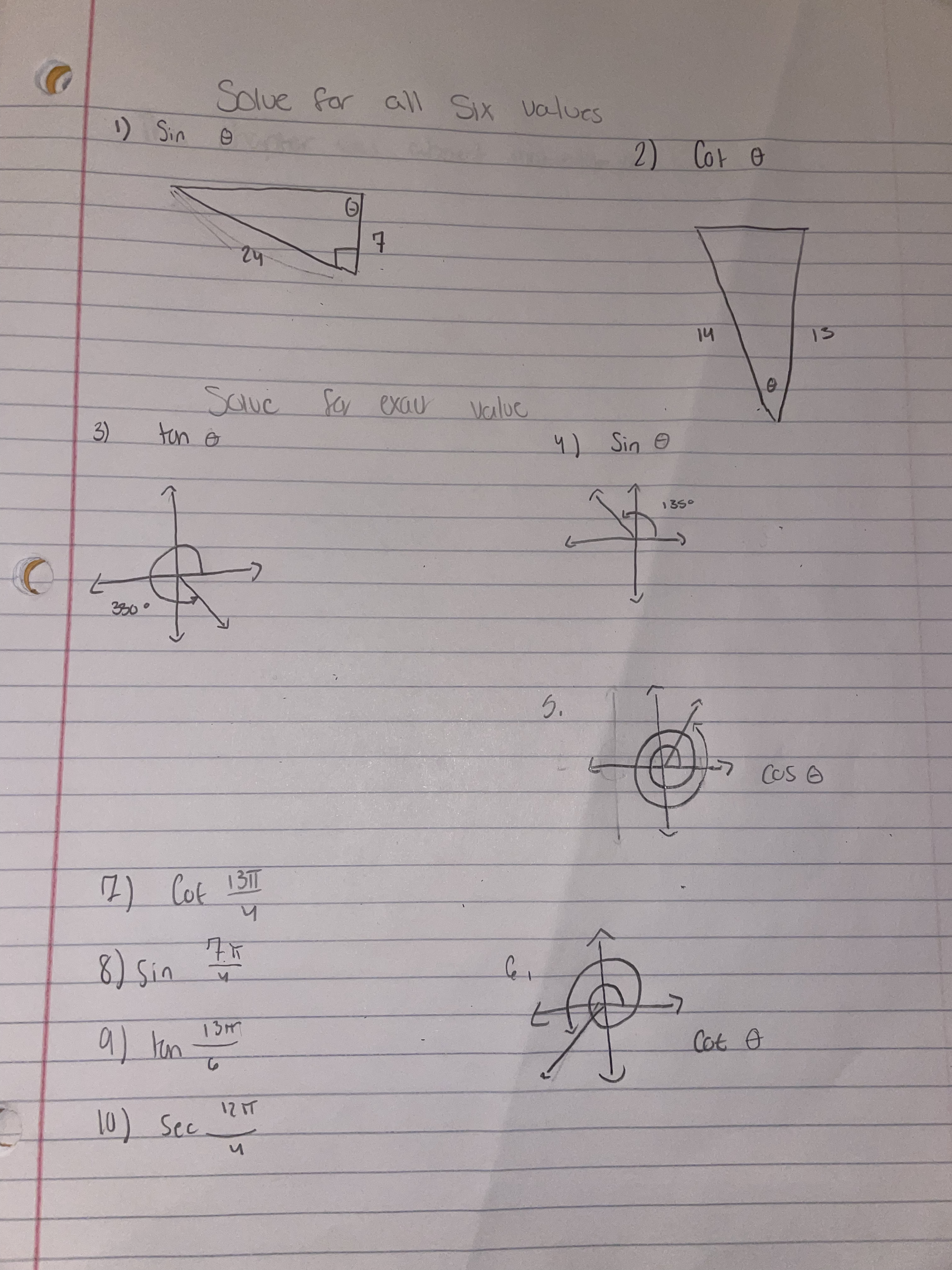 Help with PAP ALGEBRA 2 Solve for all Six values