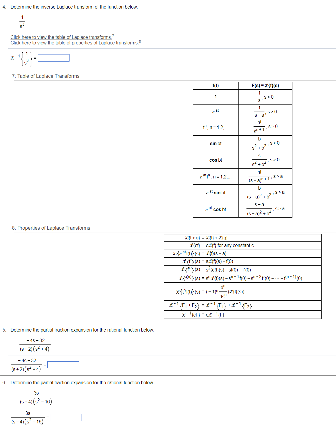 4. Determine the inverse Laplace transform of the