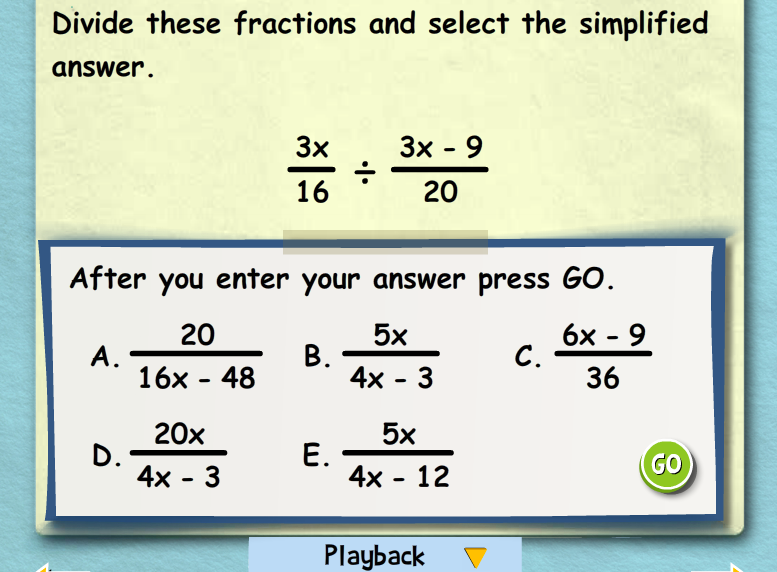Divide these fractions and select the simplified